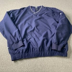 Adidas Mens Jacket Size XL Blue Long‎ Sleeves Golf Windbreaker Pullover V-Neck